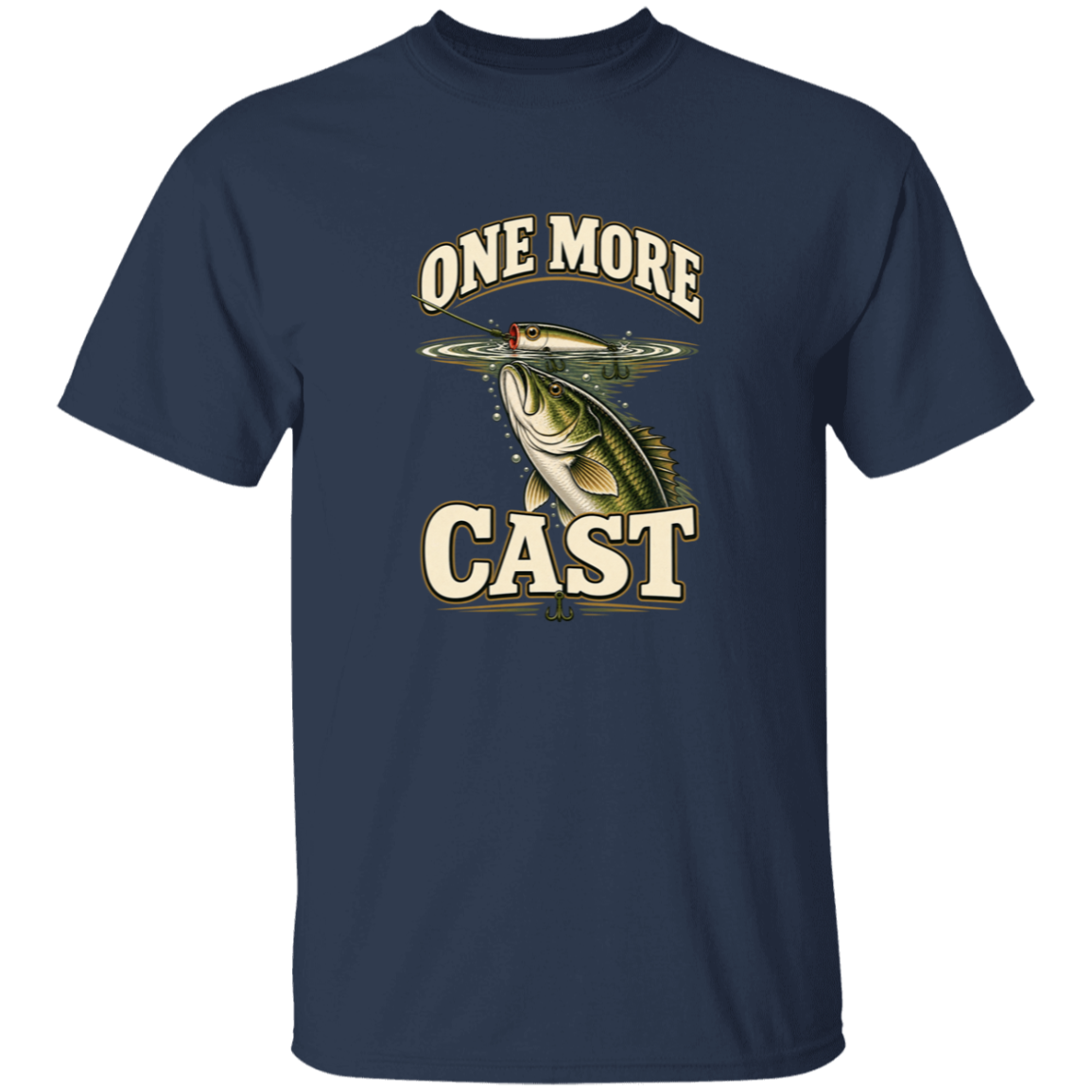 Navy color t-shirt with a saying, One More Cast, for men and women 