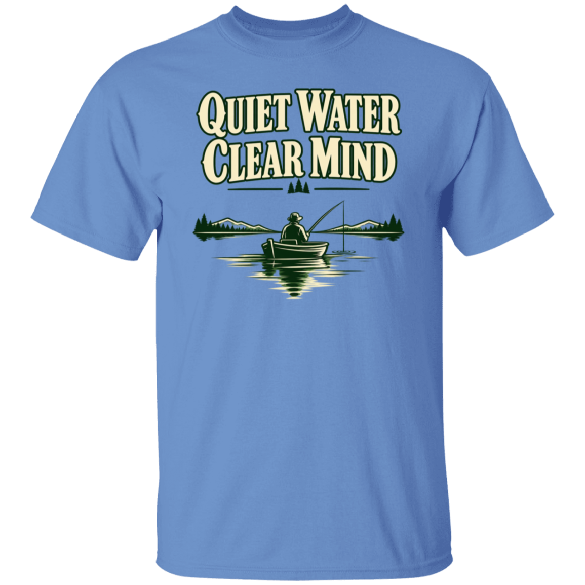 Carolina Blue color t-shirt with a saying, Quiet Water Clear Mind, for men and women