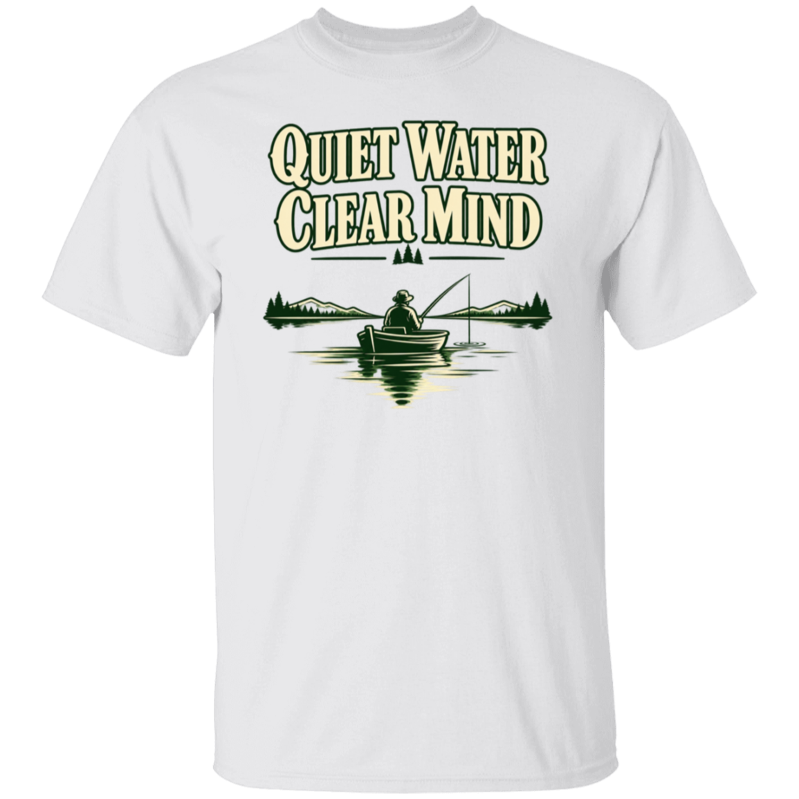 White color t-shirt with a saying, Quiet Water Clear Mind, for men and women