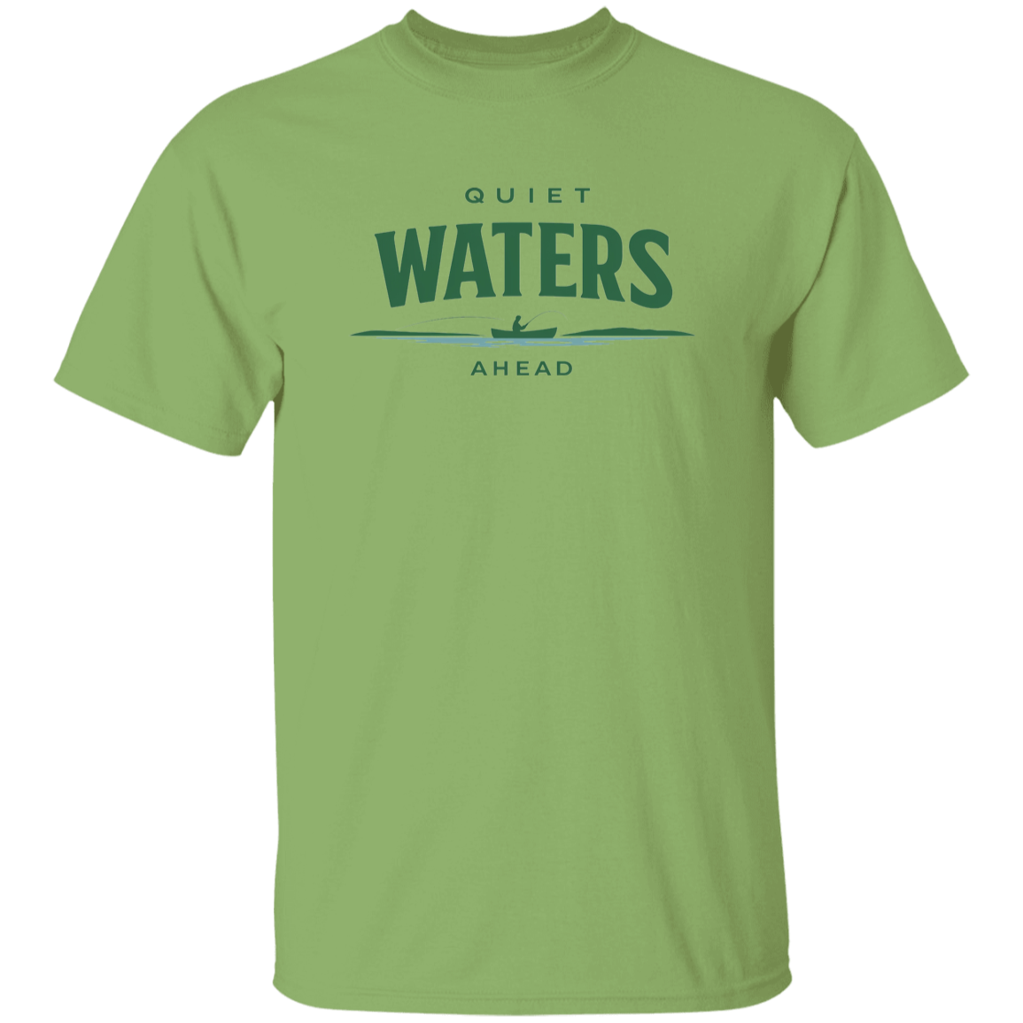 Kiwi color t-shirt with a saying, Quiet Waters Ahead, for men and women