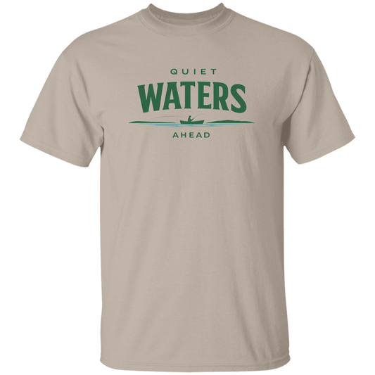 sand color t-shirt with a saying, Quiet Waters Ahead, for men and women