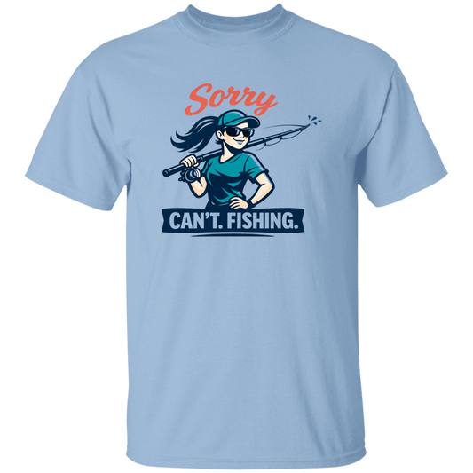 A girl saying Sorry Can't  Going Fishing T-Shirt in Light-Blue