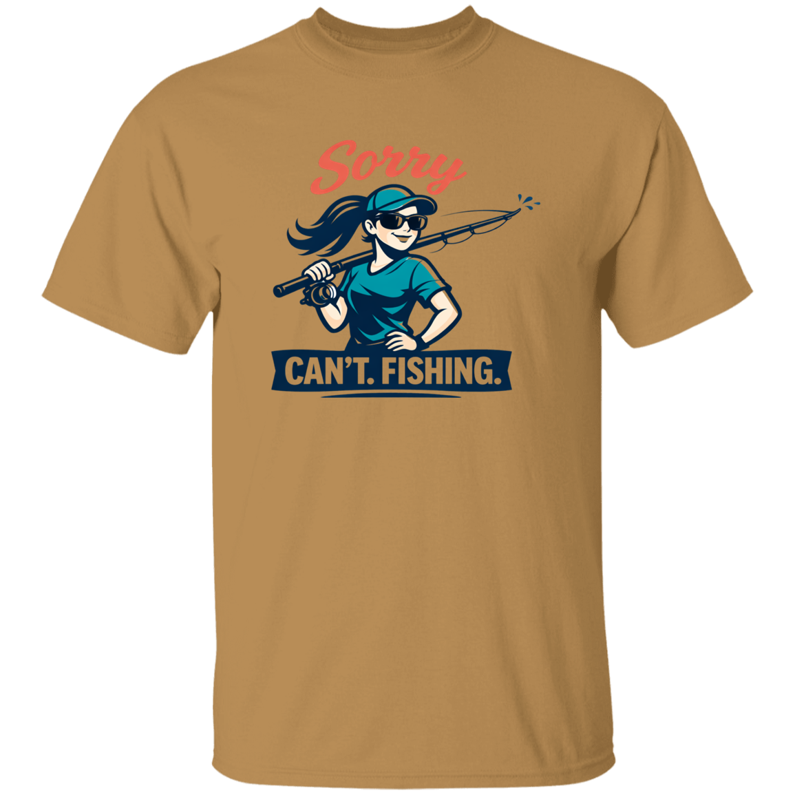 A girl saying Sorry Can't  Going Fishing T-Shirt in old-gold