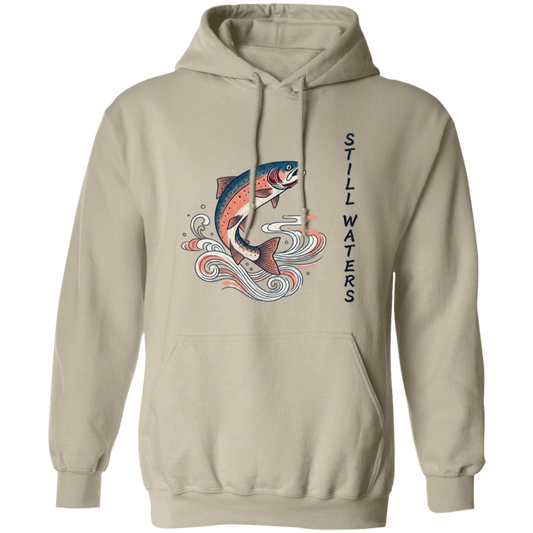 Sand color Still Waters leaping trout fishing hoodie 
