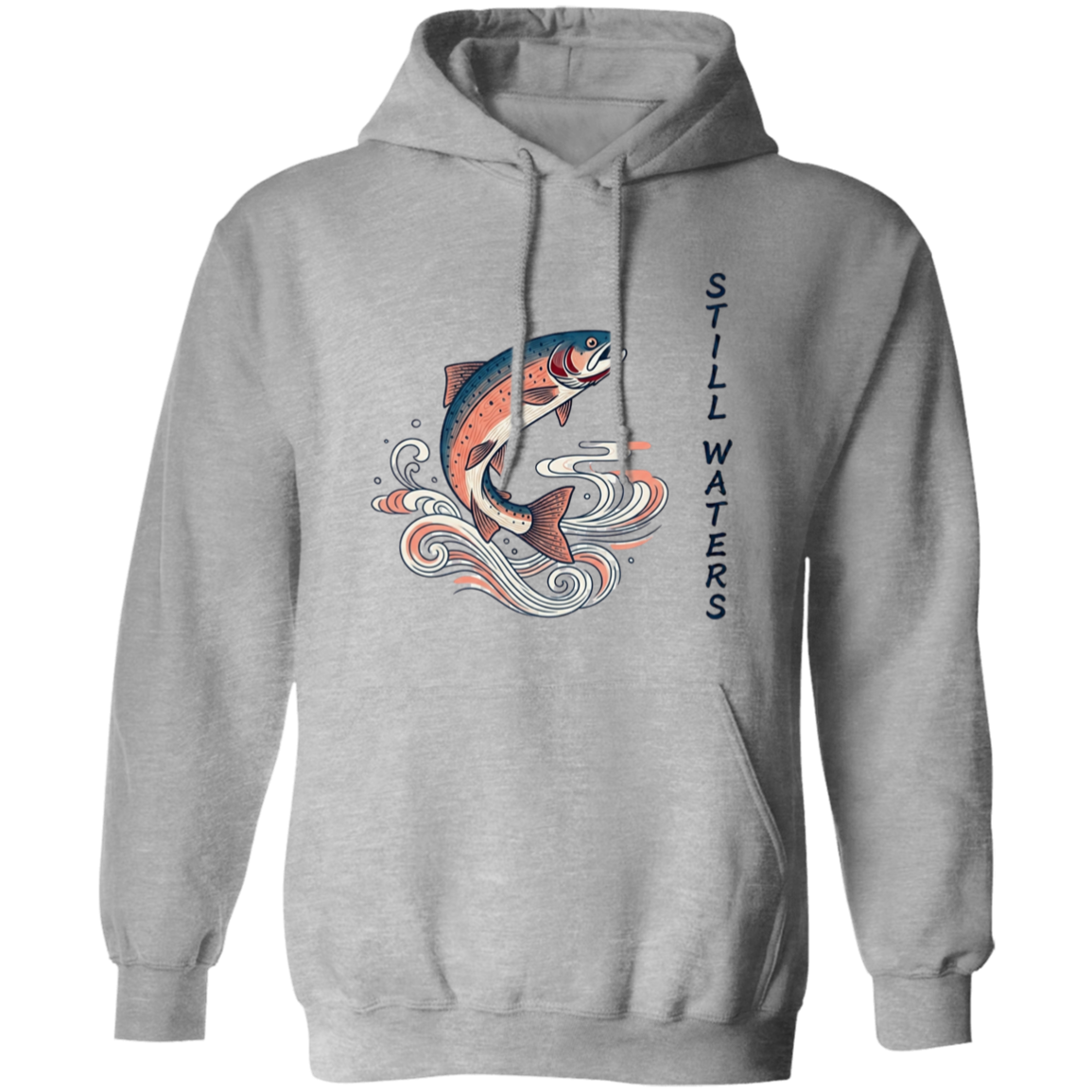 Sport Grey color Still Waters leaping trout fishing hoodie 
