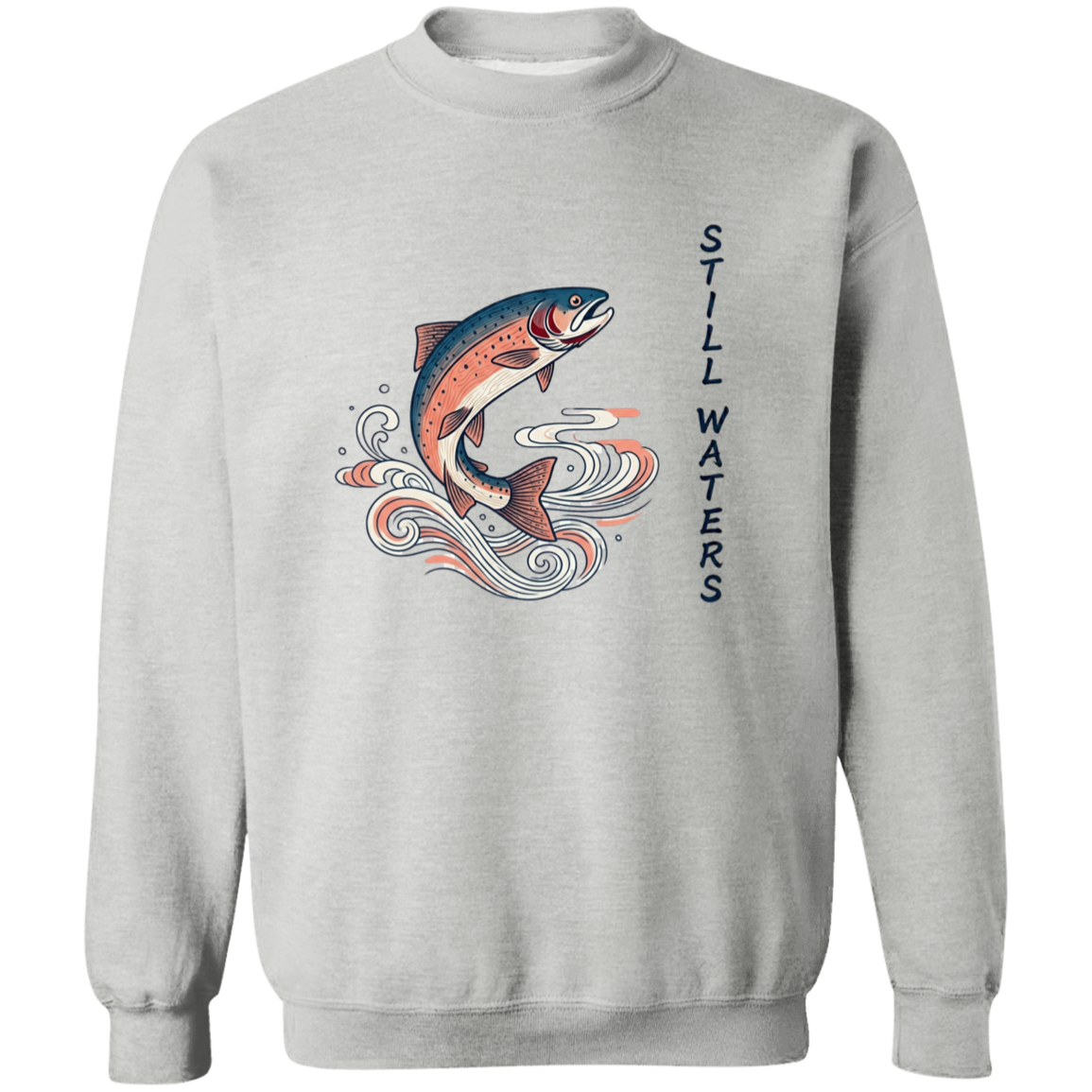 Sport Grey color Still Waters leaping trout fishing sweatshirt 

