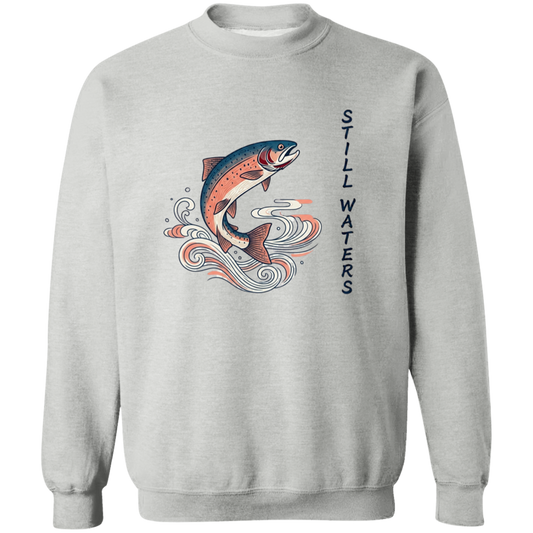 Sport Grey color Still Waters leaping trout fishing sweatshirt 
