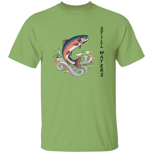 Kiwi color Still Waters leaping trout fishing t-shirt 
