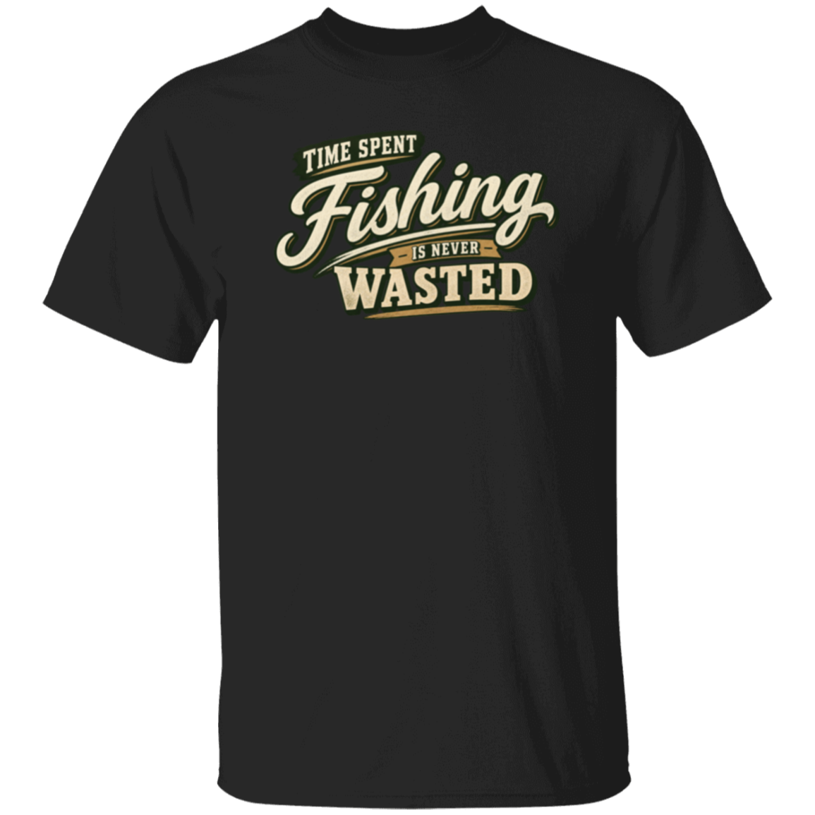 Time Spent Fishing Is Never Wasted T-Shirt in Black