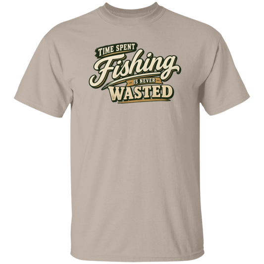 Time Spent Fishing Is Never Wasted T-Shirt in Sand