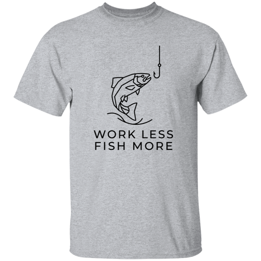 sport-grey color t-shirt with a saying, Work Less Fish More, for men and women