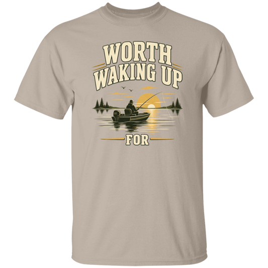 Sand color t-shirt with a saying, Worth Waking  Up For, for men and women