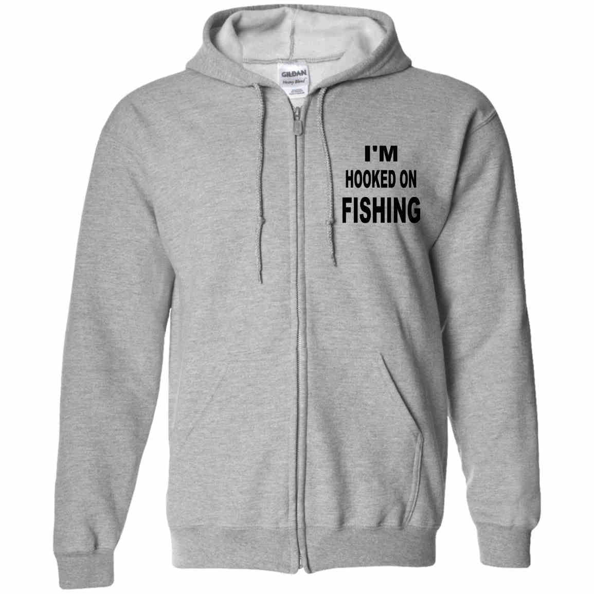 I'm hooked on fishing zip up hoodie b sport grey