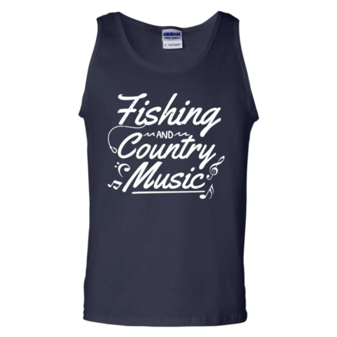 fishing and country Music tank top w black