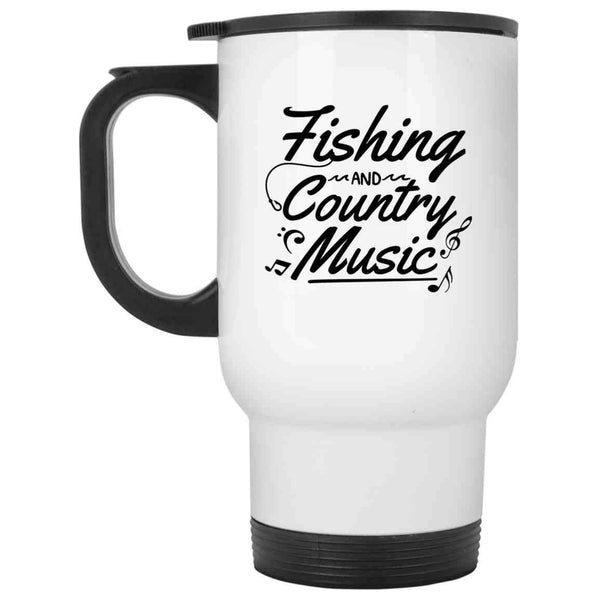 Fishing and country music white travel mug