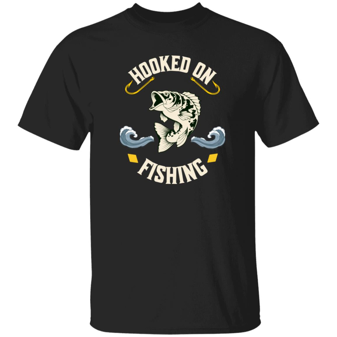 Hooked on fishing t-shirt k black