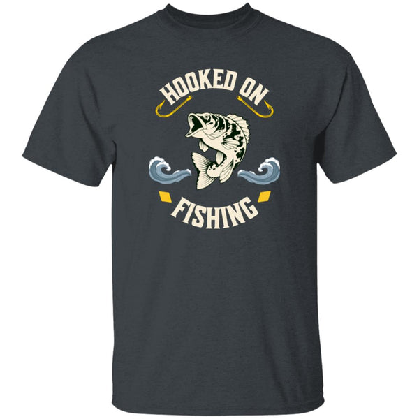 Hooked on fishing t-shirt k dark-heather