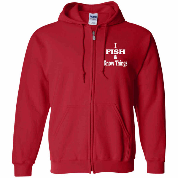 I fish & know things zip up hoodie red