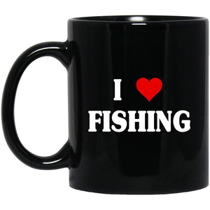 I love fishing 11 oz black mug