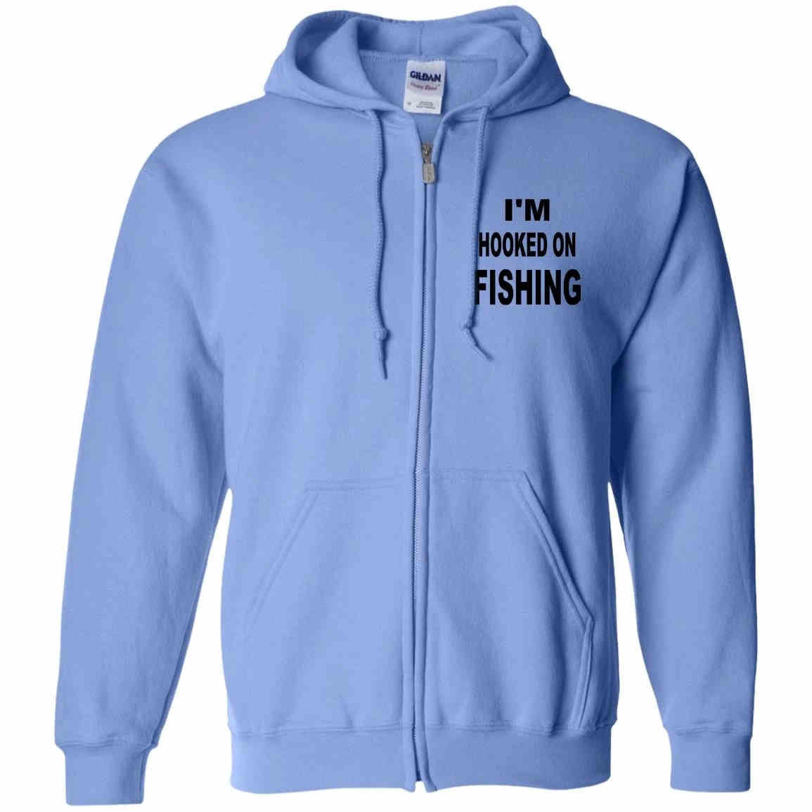 I'm hooked on fishing zip up hoodie b carolina blue
