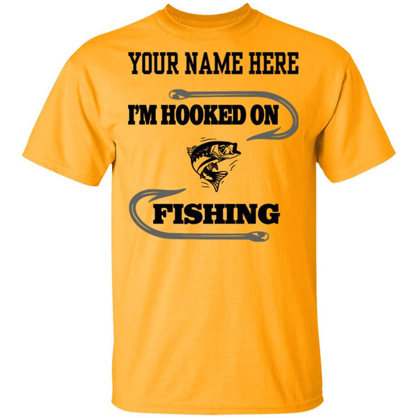 I'm hooked on fishing t-shirt b gold