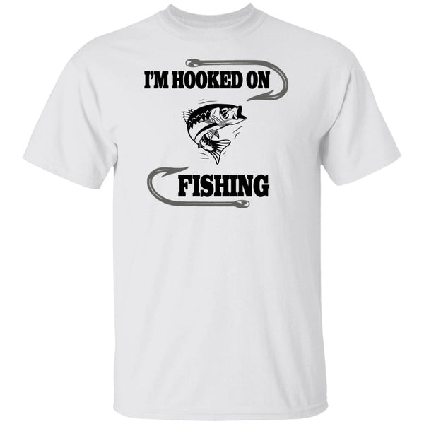 I'm hooked on fishing t shirt b white