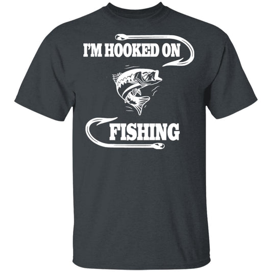 I'm hooked on fishing t shirt w dark-heather