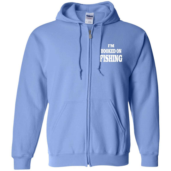 I'm hooked on fishing zip-up hoodie carolina-blue