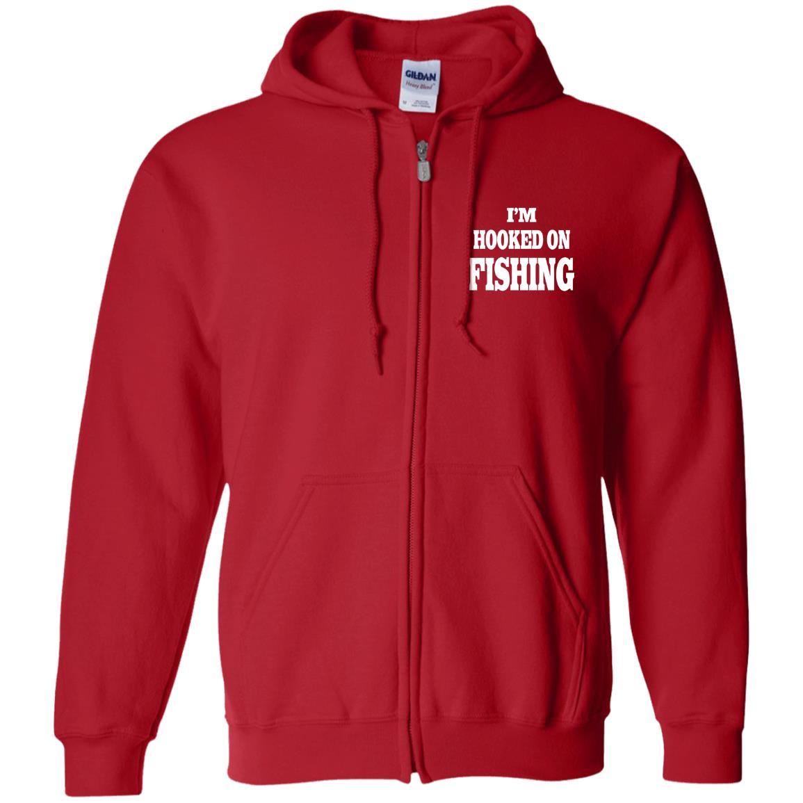 I'm hooked on fishing zip-up hoodie red