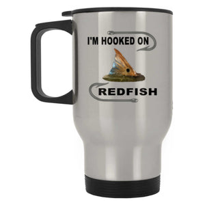 I'm hooked on redfish travel mug silver