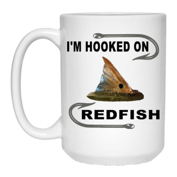 I'm hooked on redfish 15 oz mug white