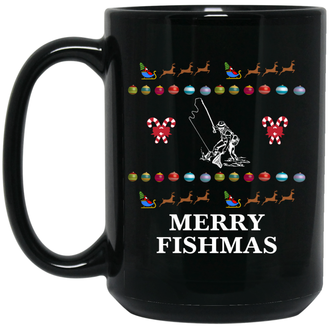 Merry fishmas 15 oz mug black