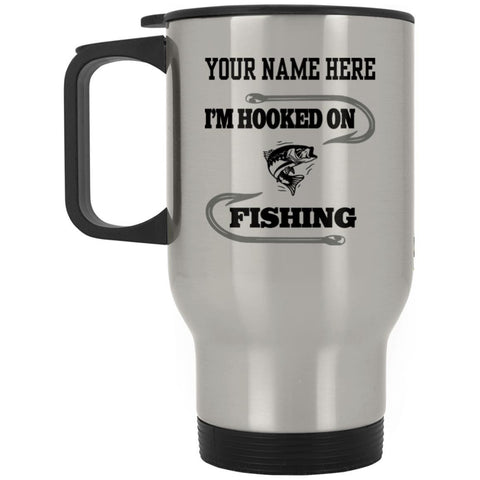 Personalized I'm Hooked On Fishing Silver Stainless Travel Mug