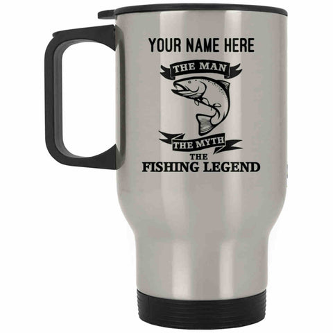 Personalized silver travel mug the man the myth the fishing legend