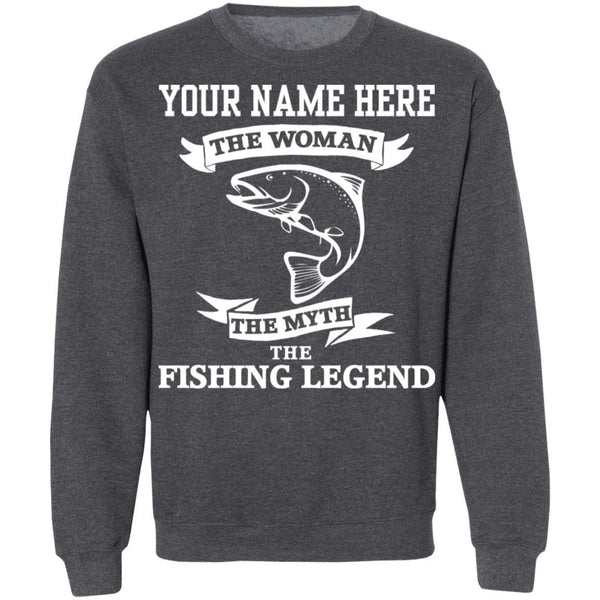 Personalized The Woman the Myth The Fishing Legend Sweatshirt w dark-heather