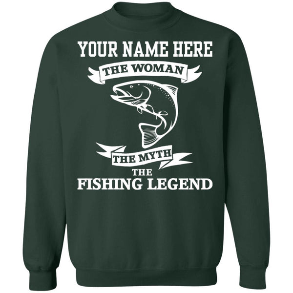 Personalized The Woman the Myth The Fishing Legend Sweatshirt w forest-green