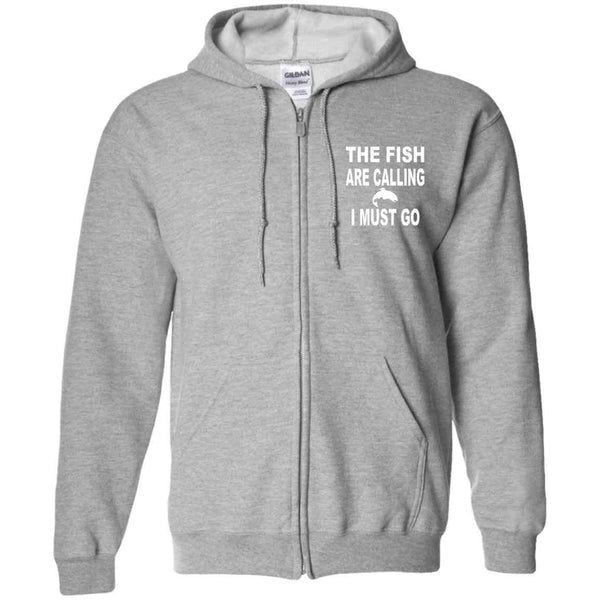 The fish are calling i must go zip up hoodie sport-grey w