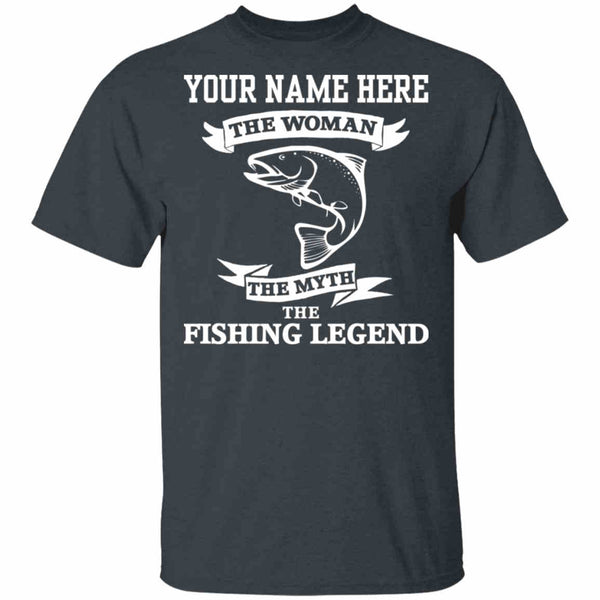 Personalized the woman the myth the fishing legend t-shirt w dark-heather