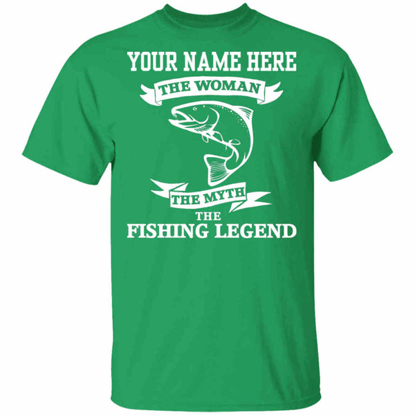 Personalized the woman the myth the fishing legend t-shirt w Irish-green