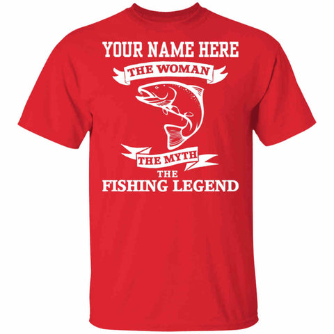 Personalized the woman the myth the fishing legend t-shirt w red