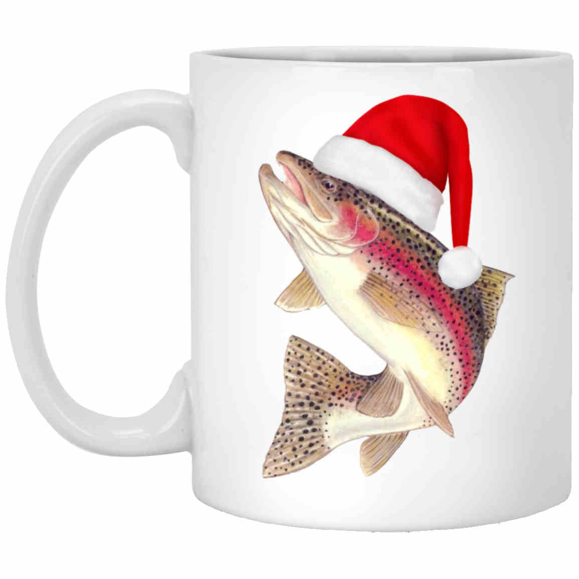 11 oz mug trout wearing Christmas hat